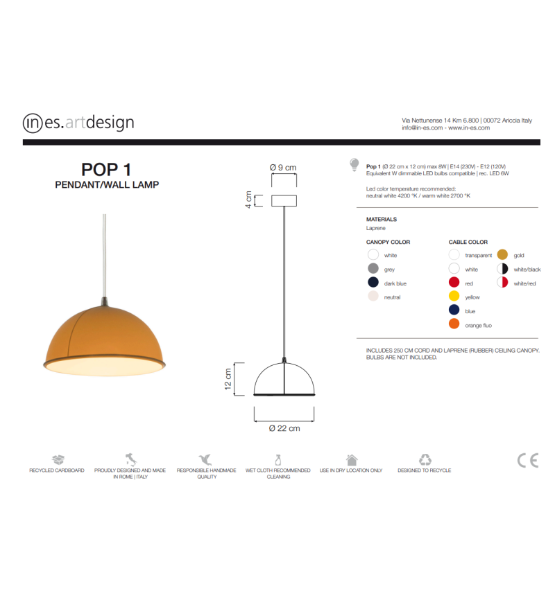 Pop 1 pendant lamp IN-ES.ARTDESIGN | BHOME by Arredi Barbàra