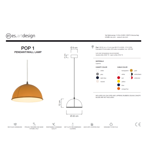 Pop 1 pendant lamp IN-ES.ARTDESIGN | BHOME by Arredi Barbàra