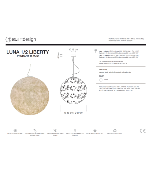 Lampada a sospensione Luna Liberty IN-ES.ARTDESIGN | BHOME by Arredi Barbàra