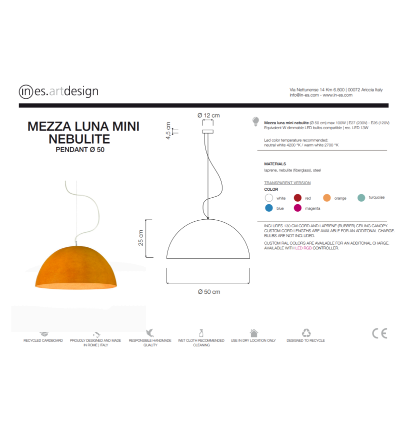 Lampada a sospensione Mezza Luna Mini Nebulite IN-ES.ARTDESIGN | BHOME by Arredi Barbàra