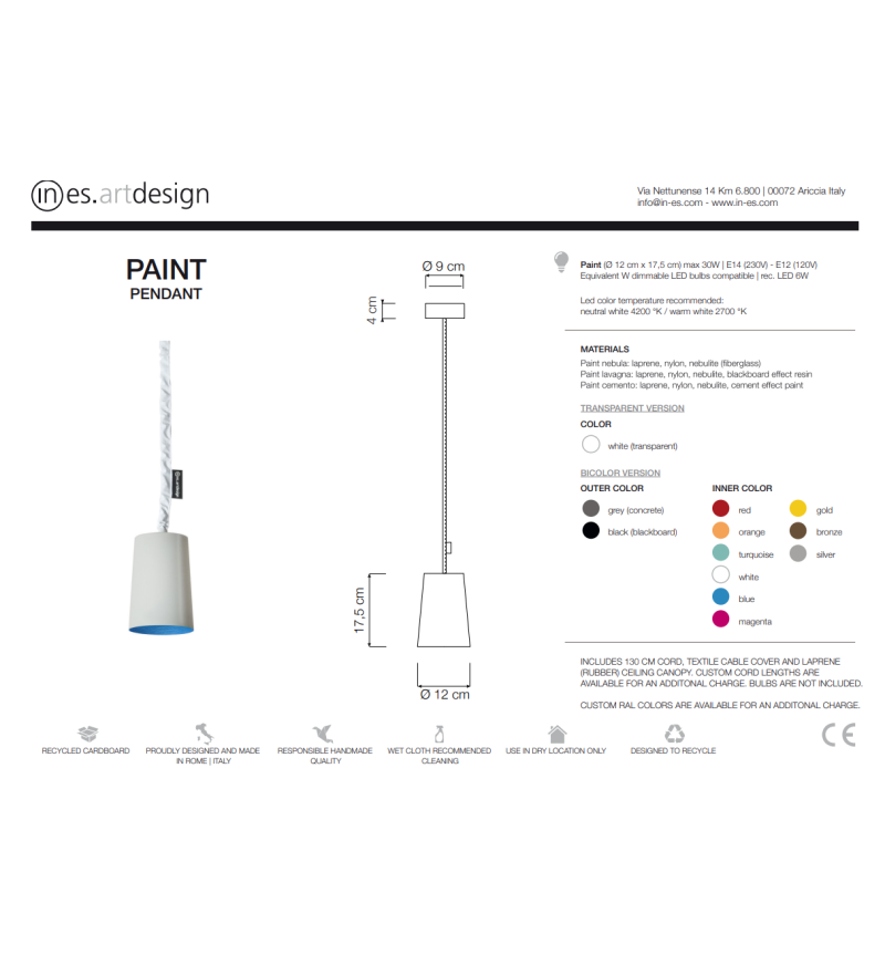 Lampada a sospensione Paint Cemento IN-ES.ARTDESIGN | BHOME by Arredi Barbàra