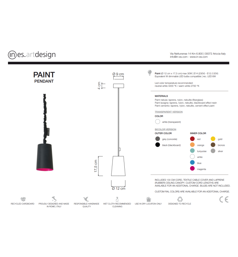 Lampada a sospensione Paint Lavagna IN-ES.ARTDESIGN | BHOME by Arredi Barbàra