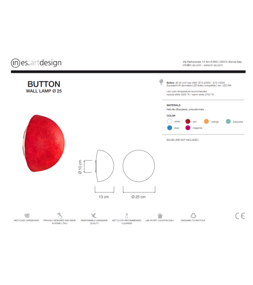 Lampada a sospensione Button IN-ES.ARTDESIGN | BHOME by Arredi Barbàra