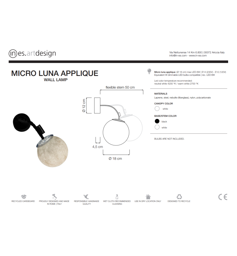 Lampada da parete Micro Luna Applique IN-ES.ARTDESIGN | BHOME by Arredi Barbàra