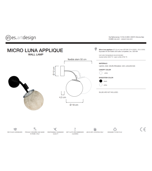 Lámpara de pared Micro Luna Applique IN-ES.ARTDESIGN | BHOME by Arredi Barbàra