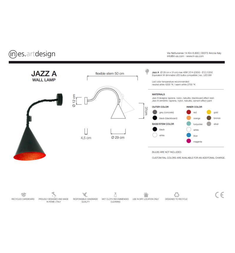 Lampada da parete Jazz A Lavagna IN-ES.ARTDESIGN | BHOME by Arredi Barbàra