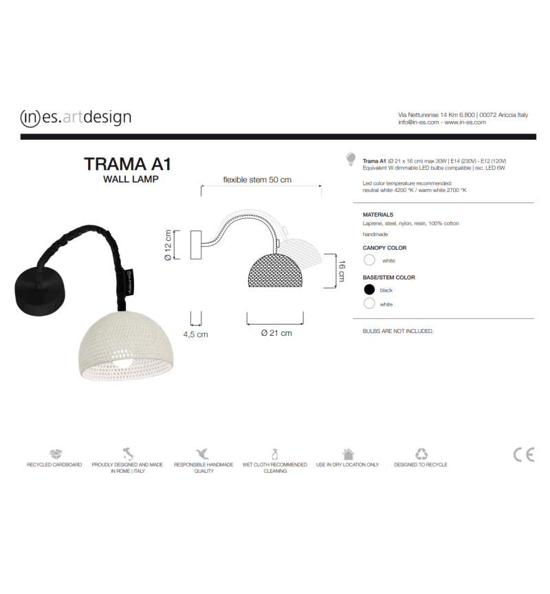 Lampada da parete Trama A1 IN-ES.ARTDESIGN | BHOME by Arredi Barbàra