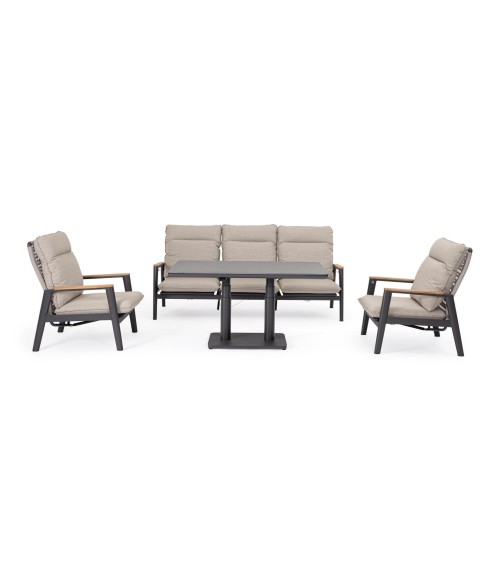 Frame made in powder-coated aluminium (polyester), designed for continuous outdoor use. The top is