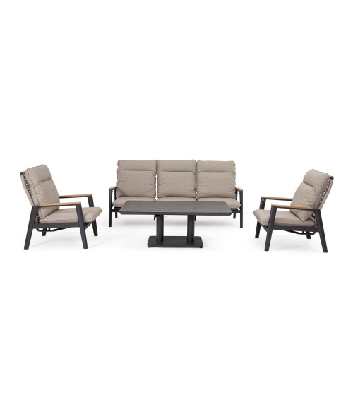 Frame made in powder-coated aluminium (polyester), designed for continuous outdoor use. The top is