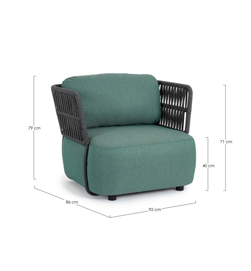 La poltrona PALMER appartiene alla collezione Bizzotto Homemotion ed è realizzata con struttura in alluminio verniciato a polver