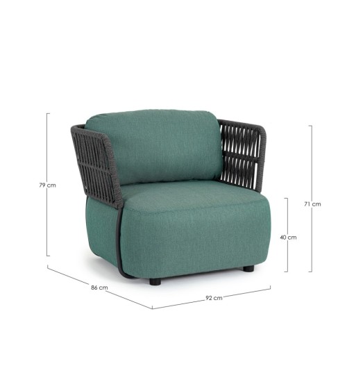 La poltrona PALMER appartiene alla collezione Bizzotto Homemotion ed è realizzata con struttura in alluminio verniciato a polver