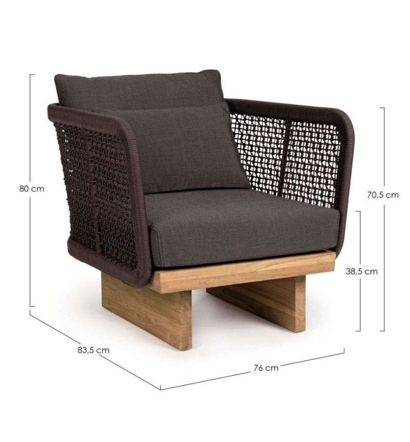 The XYLIA DARK armchair belongs to the Bizzotto Homemotion collection and is made with a powder-coated aluminum structure (polye