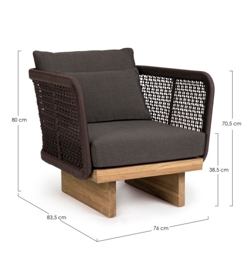 The XYLIA DARK armchair belongs to the Bizzotto Homemotion collection and is made with a powder-coated aluminum structure (polye