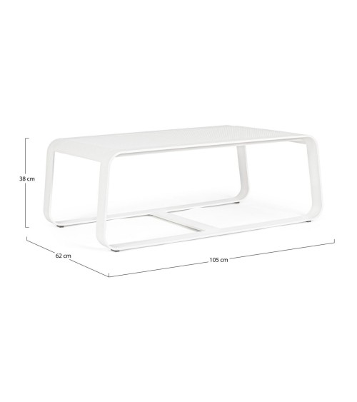 Il tavolino MERRIGAN è realizzato con struttura in alluminio verniciato a polvere (poliestere), materiale leggero e resistente p